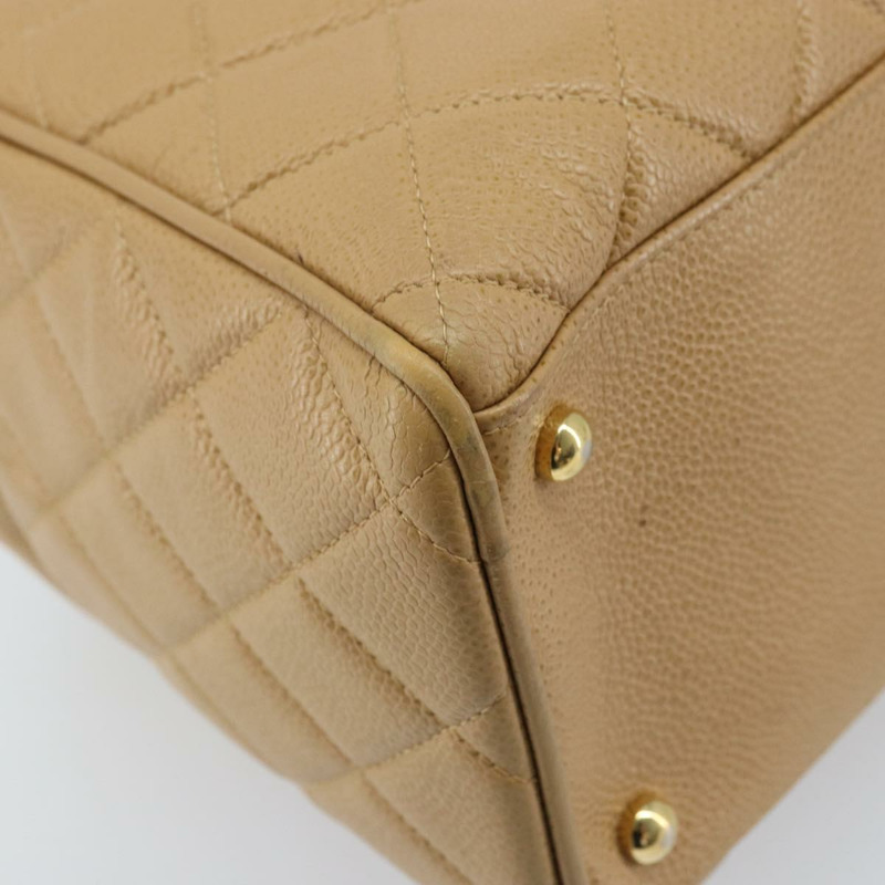 【日本直送】香奈兒 (CHANEL) 絎縫手提包 魚子醬紋牛皮 棕色 金色 CC 標誌 Auth BAZ252A-15