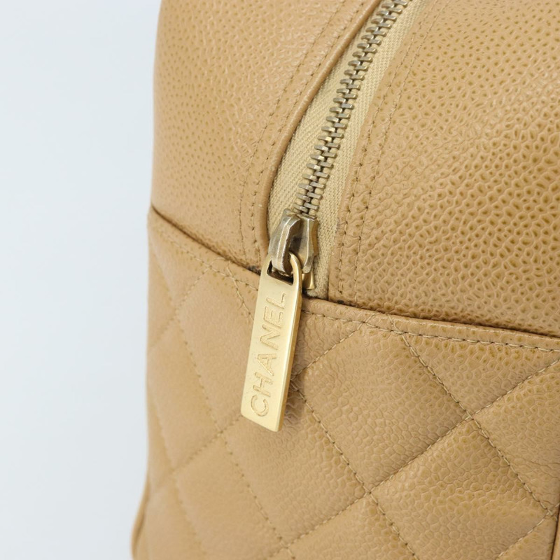 【日本直送】香奈兒 (CHANEL) 絎縫手提包 魚子醬紋牛皮 棕色 金色 CC 標誌 Auth BAZ252A-16