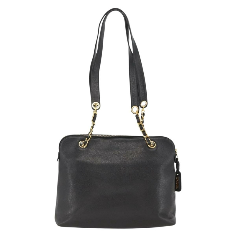 【日本直送】香奈兒 (CHANEL) 菱格紋鏈條托特包，魚子醬紋皮革，黑色，金色雙C標誌，正品 BAZ251A-1