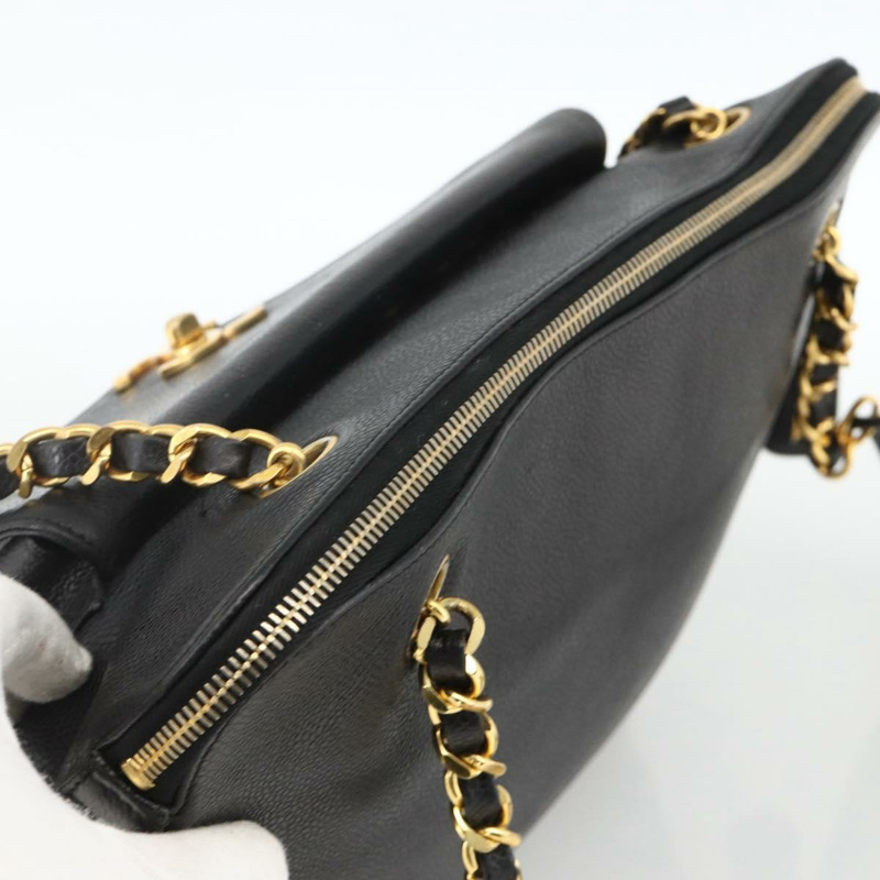 【日本直送】香奈兒 (CHANEL) 菱格紋鏈條托特包，魚子醬紋皮革，黑色，金色雙C標誌，正品 BAZ251A-5