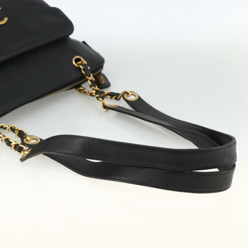 【日本直送】香奈兒 (CHANEL) 菱格紋鏈條托特包，魚子醬紋皮革，黑色，金色雙C標誌，正品 BAZ251A-6