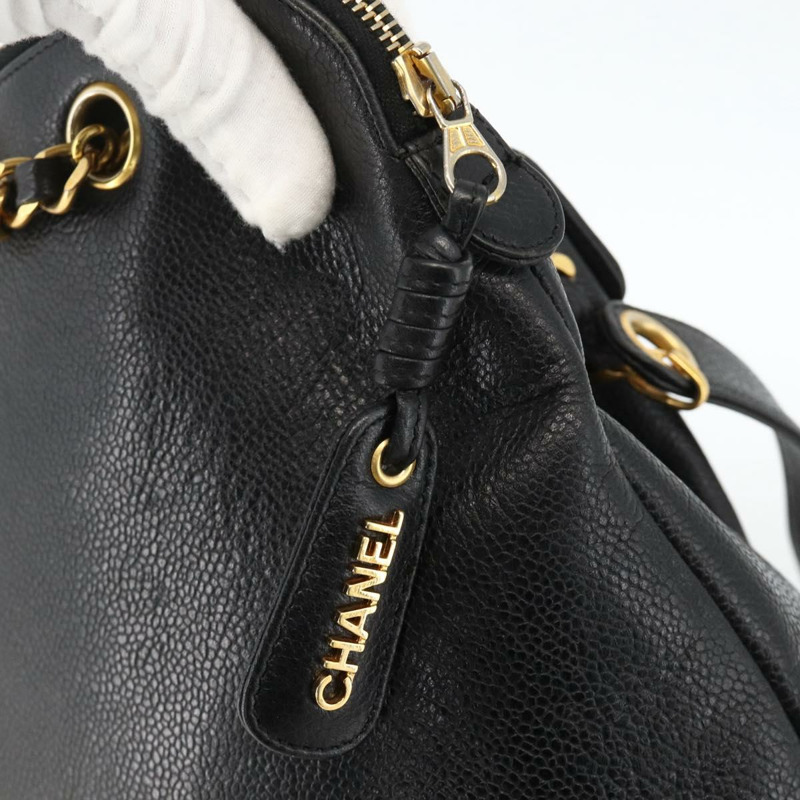 【日本直送】香奈兒 (CHANEL) 菱格紋鏈條托特包，魚子醬紋皮革，黑色，金色雙C標誌，正品 BAZ251A-8