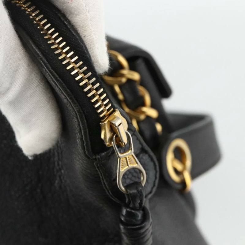 【日本直送】香奈兒 (CHANEL) 菱格紋鏈條托特包，魚子醬紋皮革，黑色，金色雙C標誌，正品 BAZ251A-9