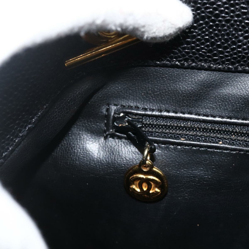 【日本直送】香奈兒 (CHANEL) 菱格紋鏈條托特包，魚子醬紋皮革，黑色，金色雙C標誌，正品 BAZ251A-21