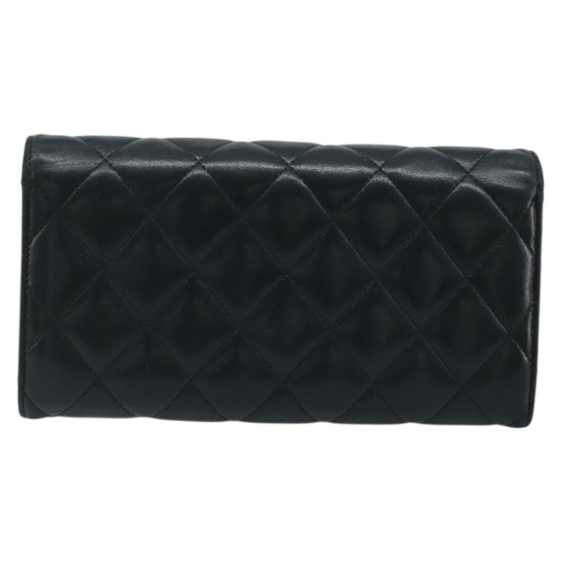 【日本直送】香奈兒 (CHANEL) 絎縫長款錢包,羊皮材質,黑色,金色雙C標誌,BAZ260A-1