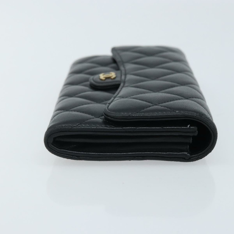 【日本直送】香奈兒 (CHANEL) 絎縫長款錢包,羊皮材質,黑色,金色雙C標誌,BAZ260A-2