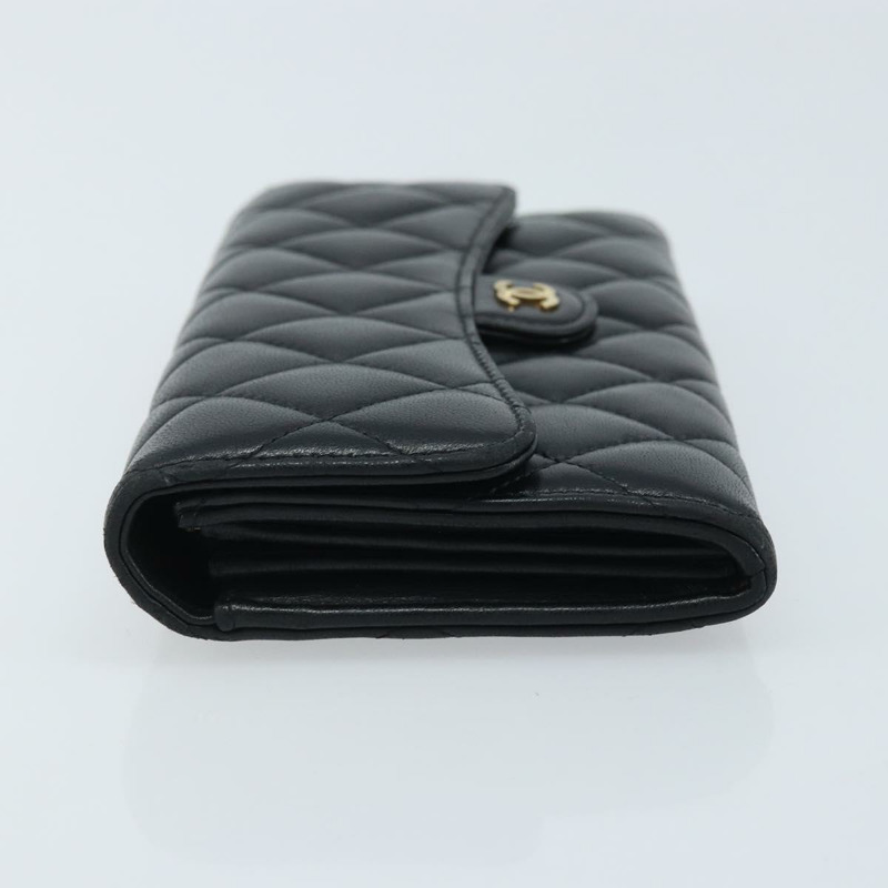 【日本直送】香奈兒 (CHANEL) 絎縫長款錢包,羊皮材質,黑色,金色雙C標誌,BAZ260A-3