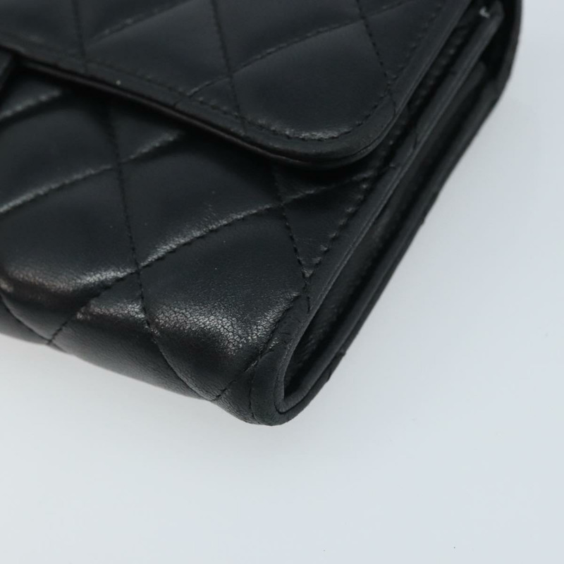 【日本直送】香奈兒 (CHANEL) 絎縫長款錢包,羊皮材質,黑色,金色雙C標誌,BAZ260A-6