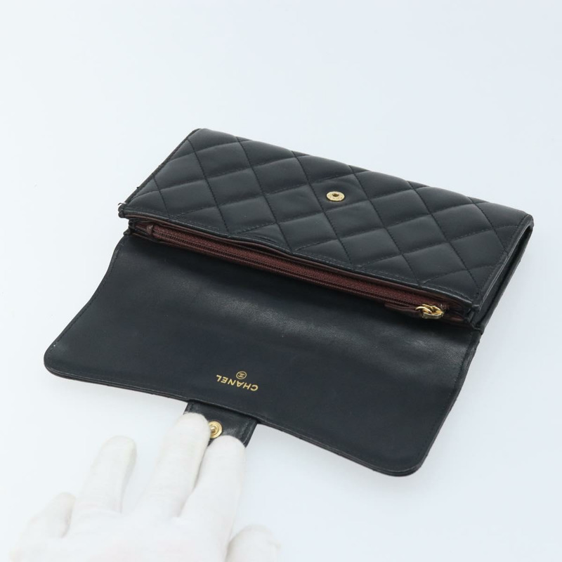 【日本直送】香奈兒 (CHANEL) 絎縫長款錢包,羊皮材質,黑色,金色雙C標誌,BAZ260A-7