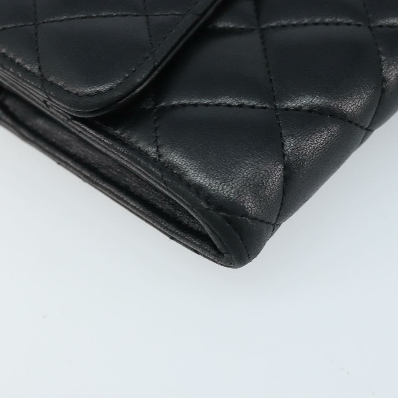 【日本直送】香奈兒 (CHANEL) 絎縫長款錢包,羊皮材質,黑色,金色雙C標誌,BAZ260A-13