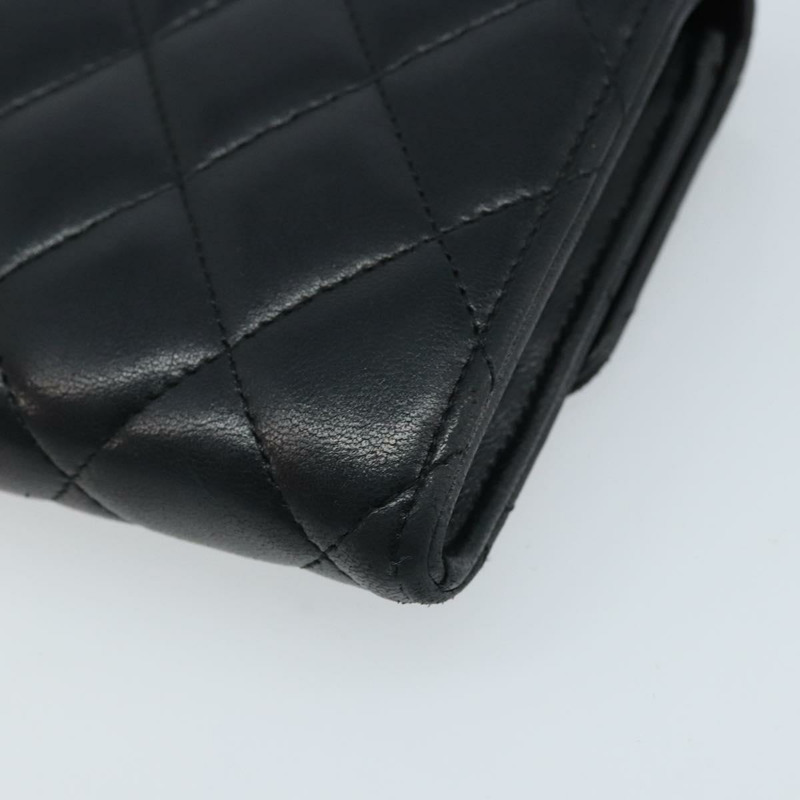 【日本直送】香奈兒 (CHANEL) 絎縫長款錢包,羊皮材質,黑色,金色雙C標誌,BAZ260A-14
