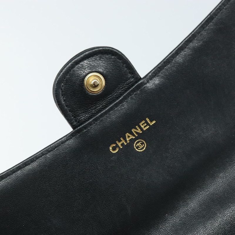 【日本直送】香奈兒 (CHANEL) 絎縫長款錢包,羊皮材質,黑色,金色雙C標誌,BAZ260A-17