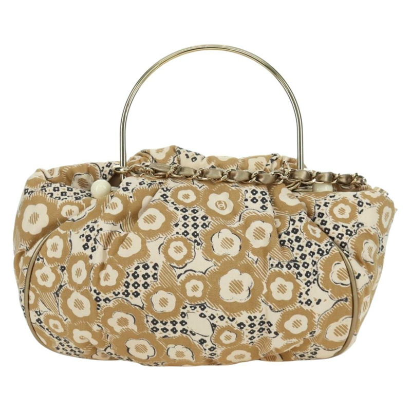 【日本直送】香奈兒山茶花手袋帆布米色金色雙C標誌BAZ669V-1