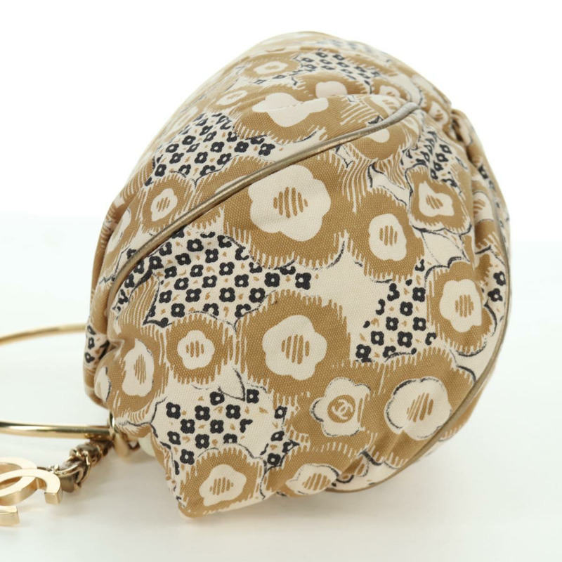 【日本直送】香奈兒山茶花手袋帆布米色金色雙C標誌BAZ669V-2