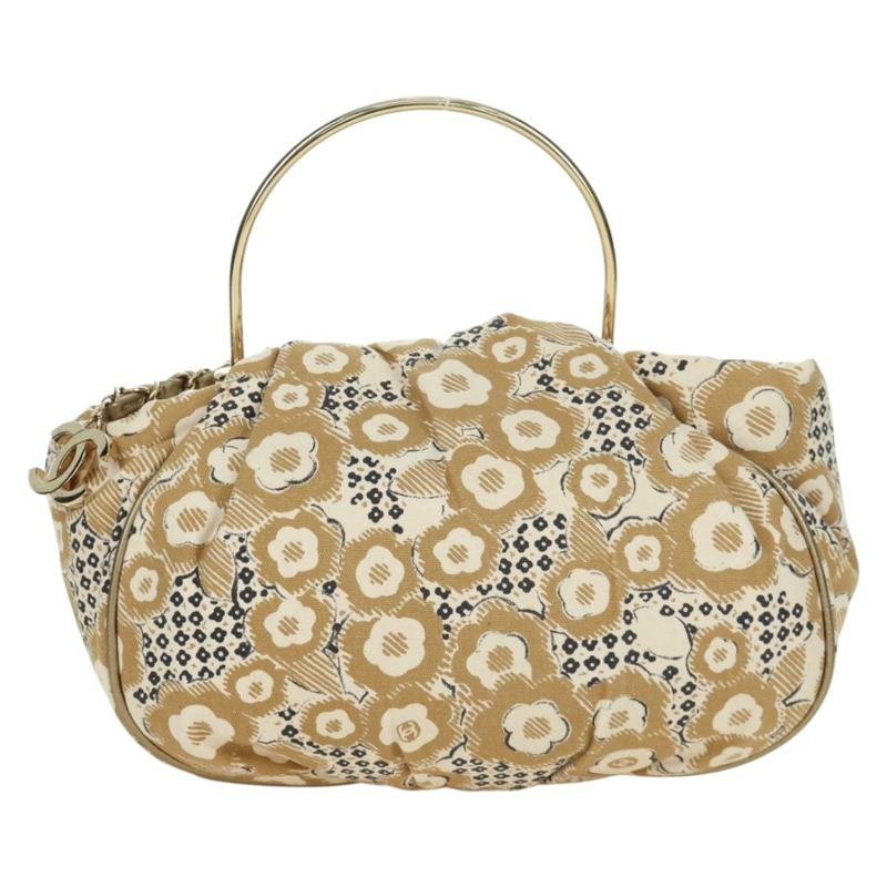 【日本直送】香奈兒山茶花手袋帆布米色金色雙C標誌BAZ669V-12