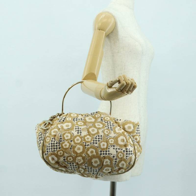 【日本直送】香奈兒山茶花手袋帆布米色金色雙C標誌BAZ669V-22