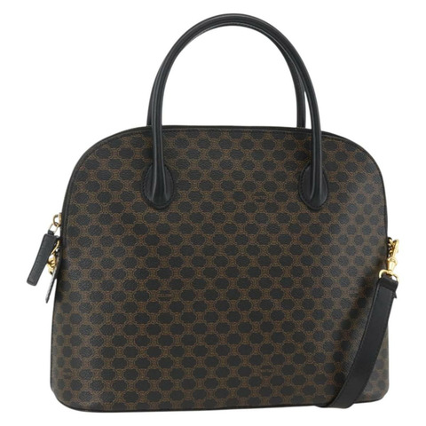 CELINE Macadam帆布手提包 PVC皮革 2way Black Gold Auth ARZ869A