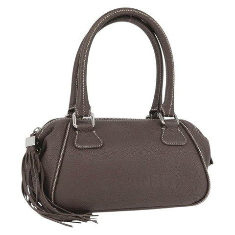 香奈兒波士頓包，灰色銀色皮革，CC標誌，正品 BAZ592V