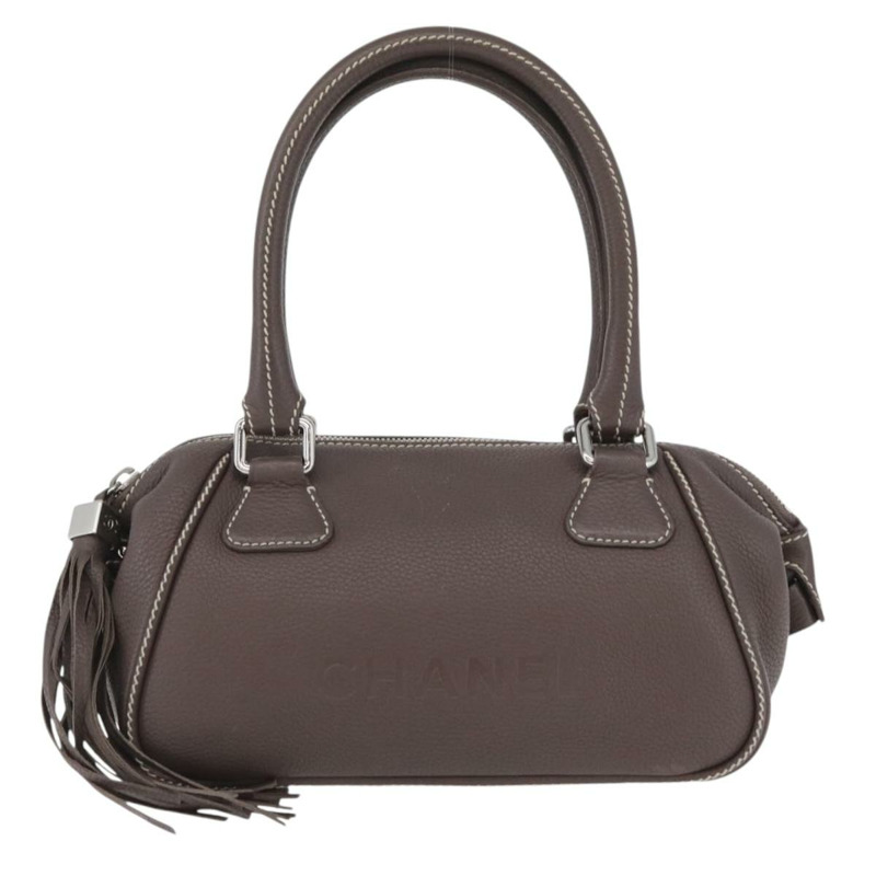 【日本直送】香奈兒波士頓包，皮革材質，灰色銀色雙C標誌，正品 BAZ592V-12