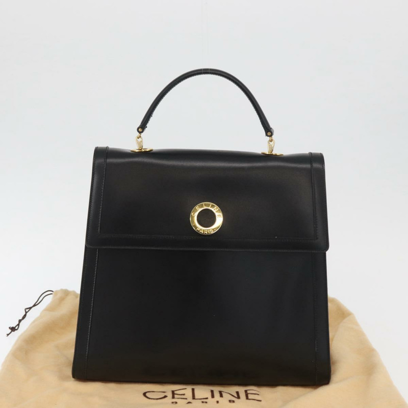 【日本直送】CELINE 圓形手提包 皮革 黑色 金色 正品 BAZ793V-11