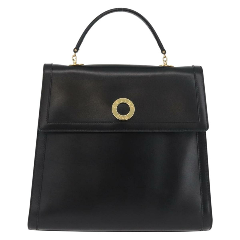 【日本直送】CELINE 圓形手提包 皮革 黑色 金色 正品 BAZ793V-12