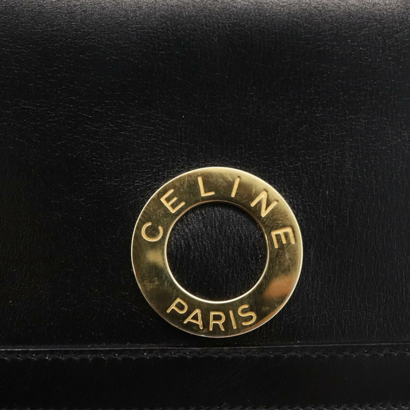 【日本直送】CELINE 圓形手提包 皮革 黑色 金色 正品 BAZ793V-17