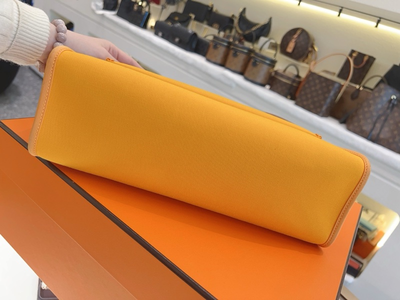 HERMES愛馬仕 帆布拼皮銀扣橙色 herbag31-7