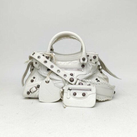 BALENCIAGA NEOCLASSIC手提機車包白色羊皮肩背包