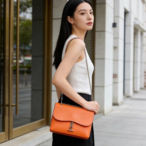 Hermes catenina豬鼻鏈信封包橙色 銀扣21*17*2 99新配件塵袋