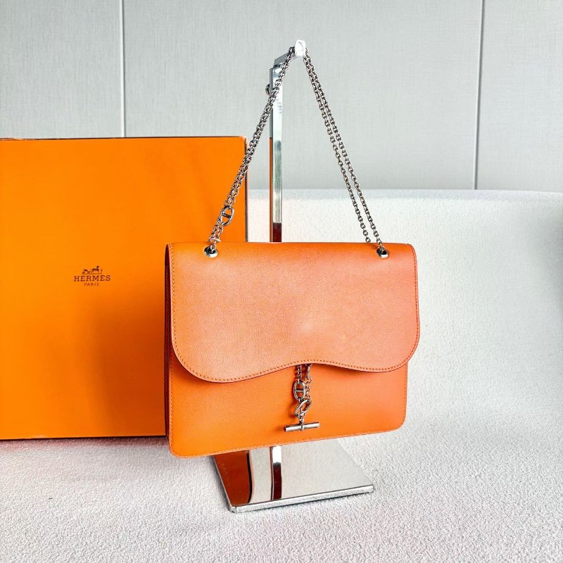 Hermes catenina豬鼻鏈信封包橙色 銀扣21*17*2 99新配件塵袋-1