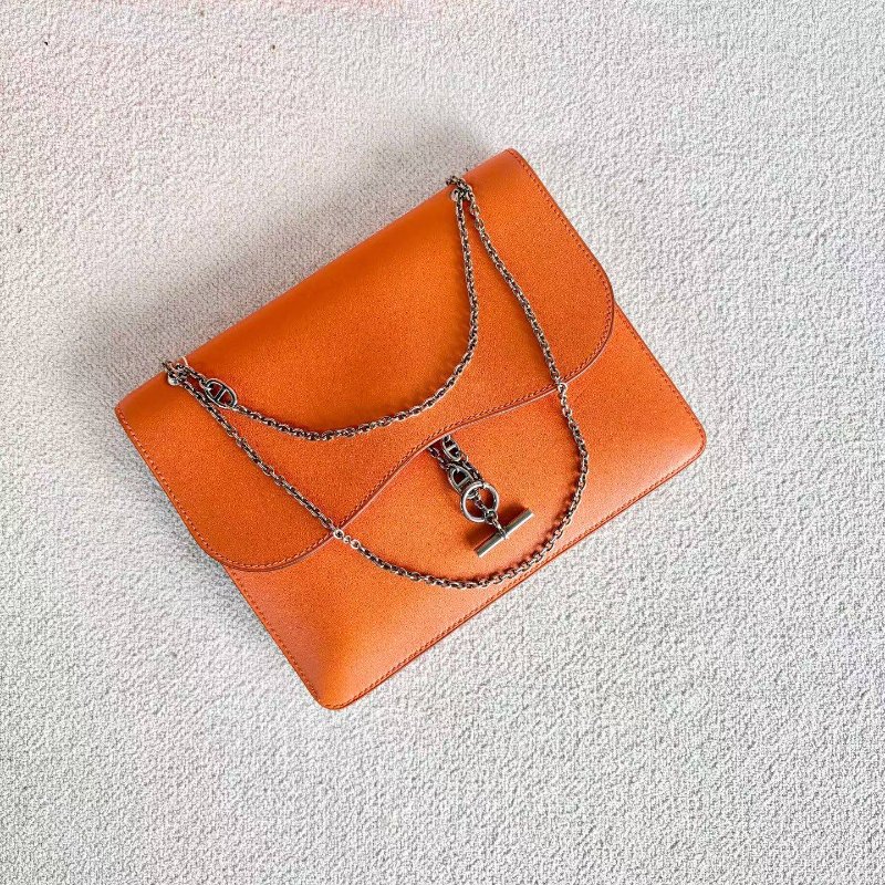Hermes catenina豬鼻鏈信封包橙色 銀扣21*17*2 99新配件塵袋-2