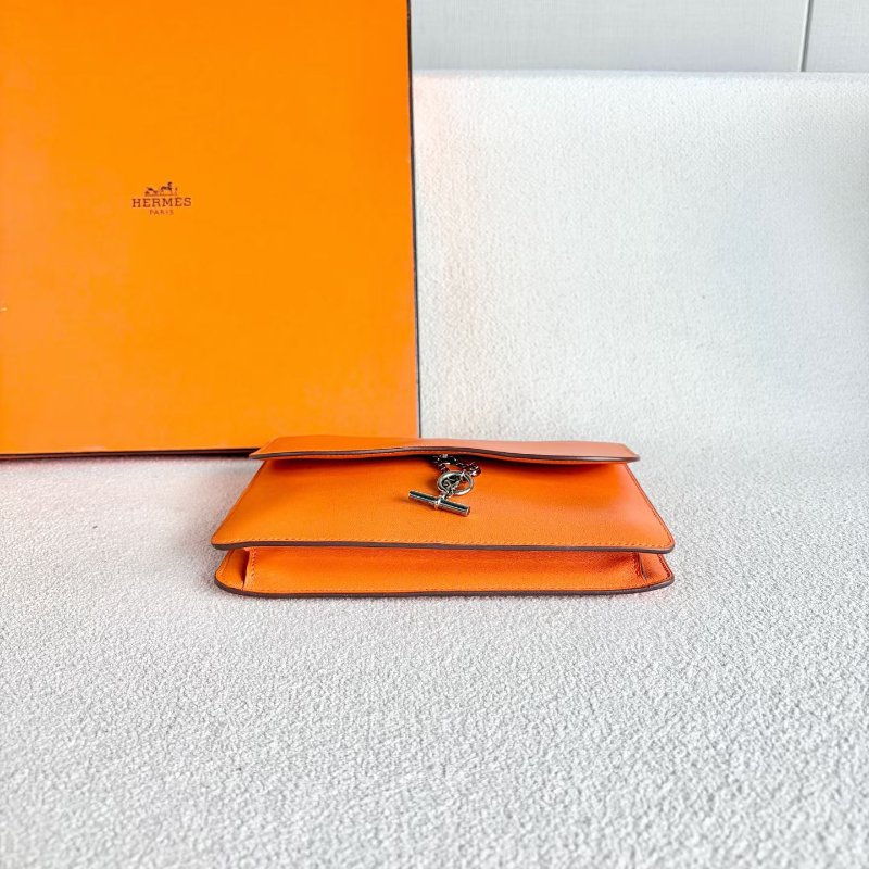 Hermes catenina豬鼻鏈信封包橙色 銀扣21*17*2 99新配件塵袋-3