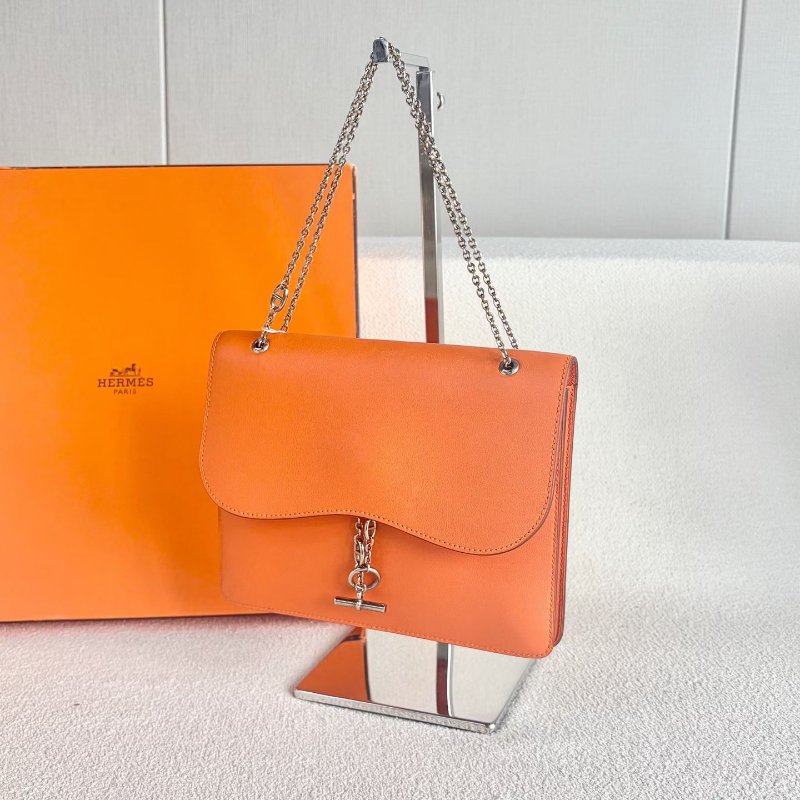 Hermes catenina豬鼻鏈信封包橙色 銀扣21*17*2 99新配件塵袋-7