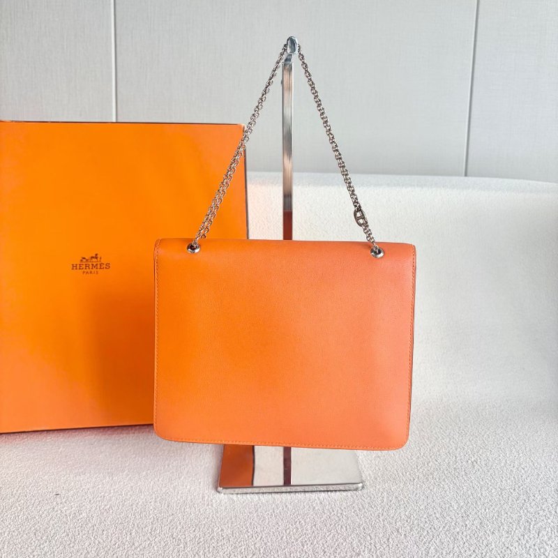 Hermes catenina豬鼻鏈信封包橙色 銀扣21*17*2 99新配件塵袋-8