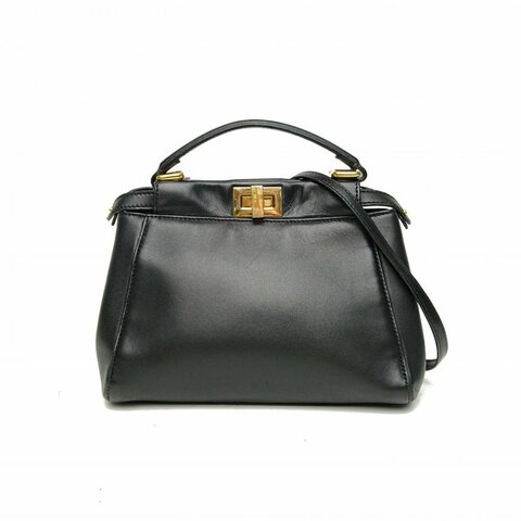 FENDI PEEKABOOMini黑色羊皮金扣肩背包