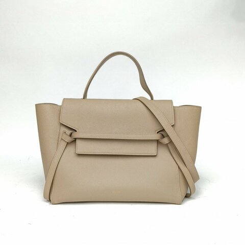 CELINE Belt鯰魚包Mini28奶茶色牛皮金扣肩背包
