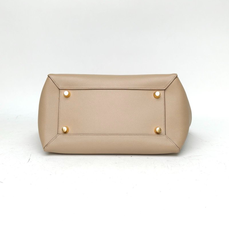 CELINE Belt鯰魚包Mini28奶茶色牛皮金扣肩背包-4