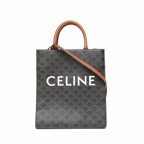 CELINE Cabas豎款手袋小號凱旋門印花褐色人造革肩背包