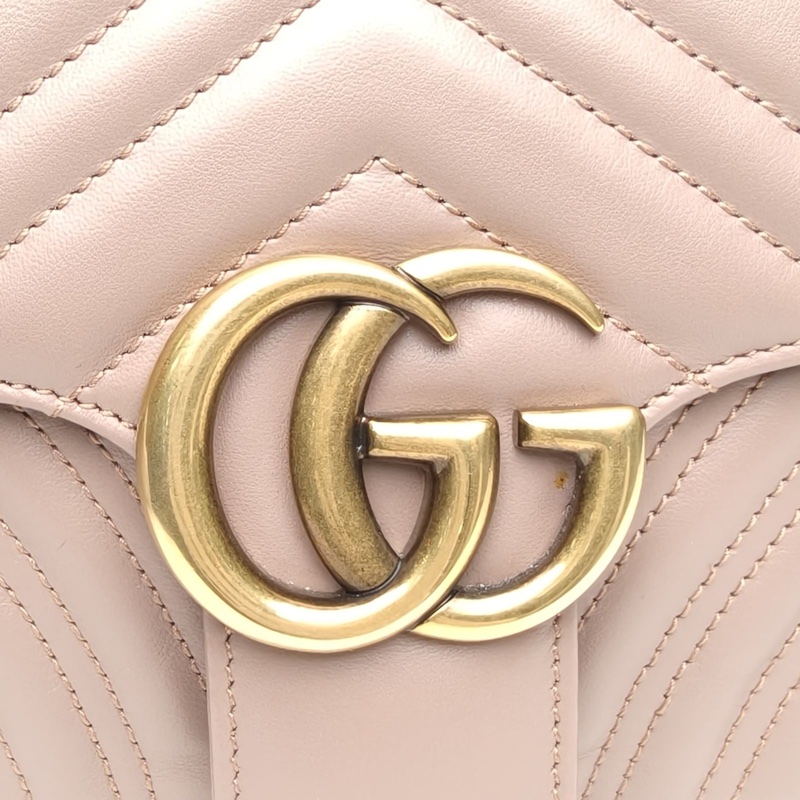 GUCCI GGMarmont肩背包小號26豆沙粉牛皮金扣-4