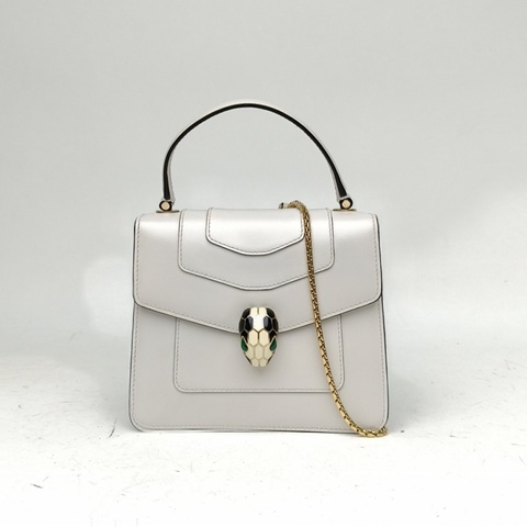 BVLGARI SerpentiForever風琴蛇頭包小號白色牛皮