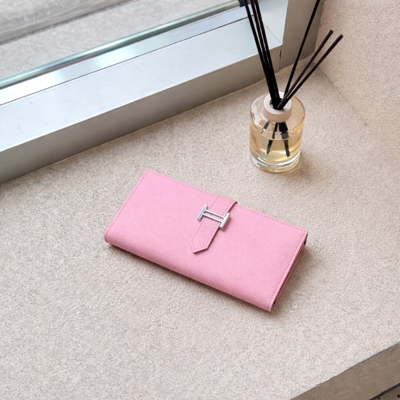 HERMES- 櫻花粉1Q銀釦Bearn Epsom長夾-0