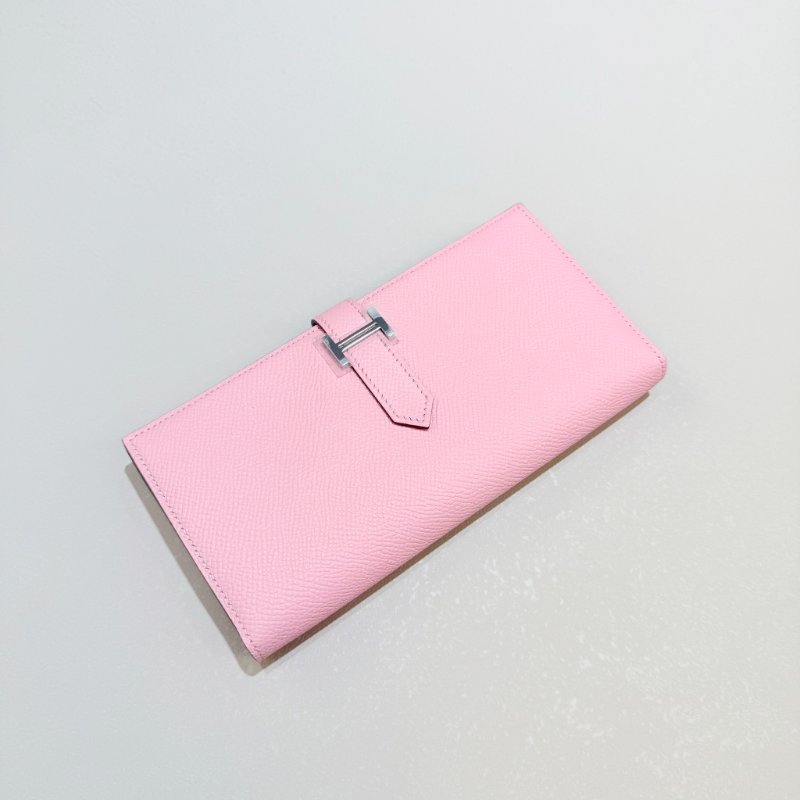 HERMES- 櫻花粉1Q銀釦Bearn Epsom長夾-1