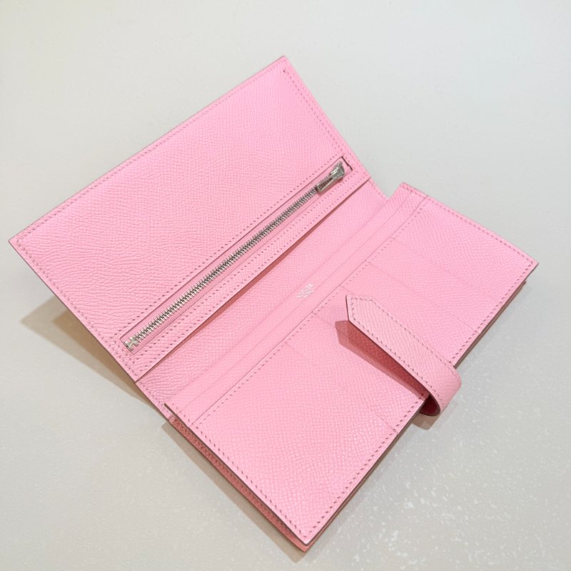 HERMES- 櫻花粉1Q銀釦Bearn Epsom長夾-4