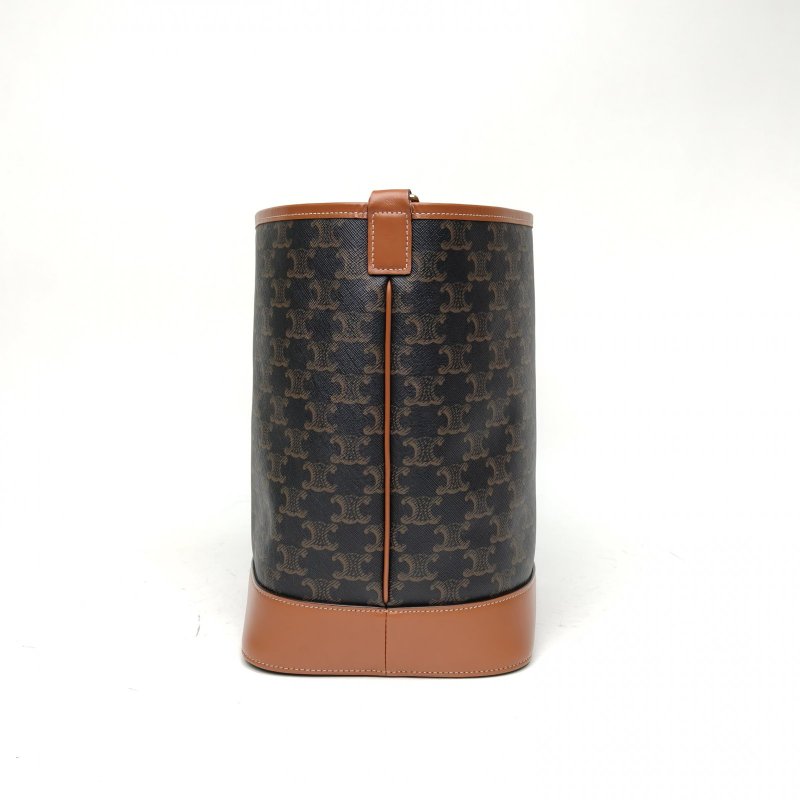 CELINE 凱旋門標誌印花Canvas水桶包中號老花PVC金扣肩背包-3