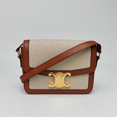 CELINE 凱旋門金屬鎖扣Teen拼色牛皮/帆布金扣