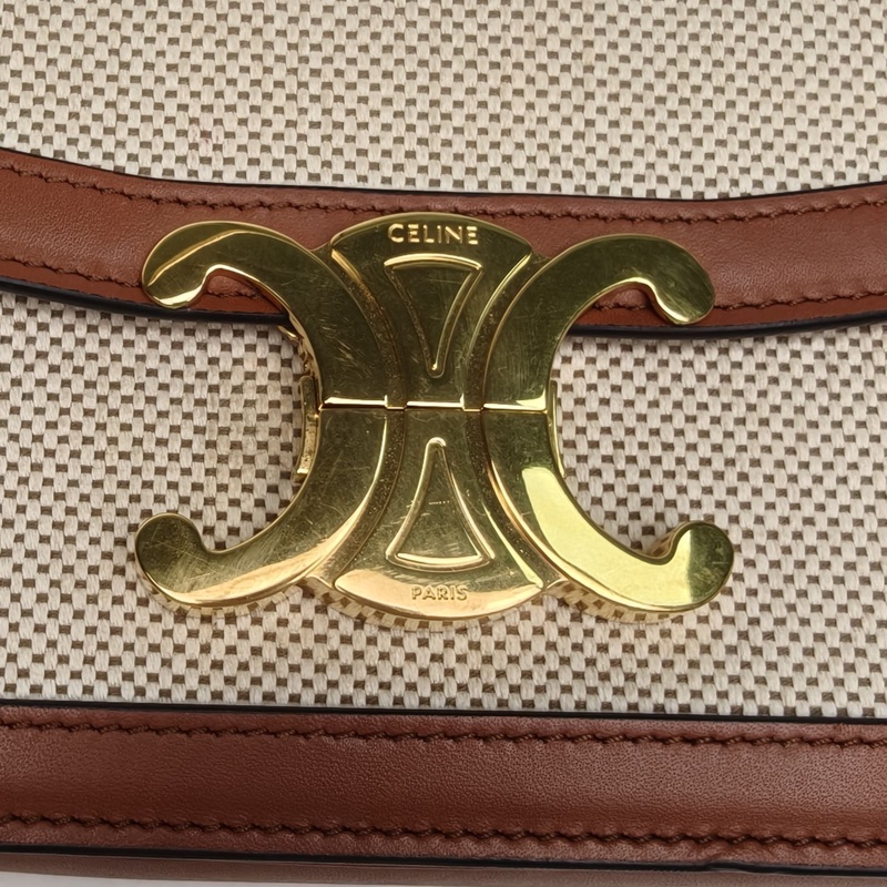 CELINE 凱旋門金屬鎖扣Teen拼色牛皮/帆布金扣-4