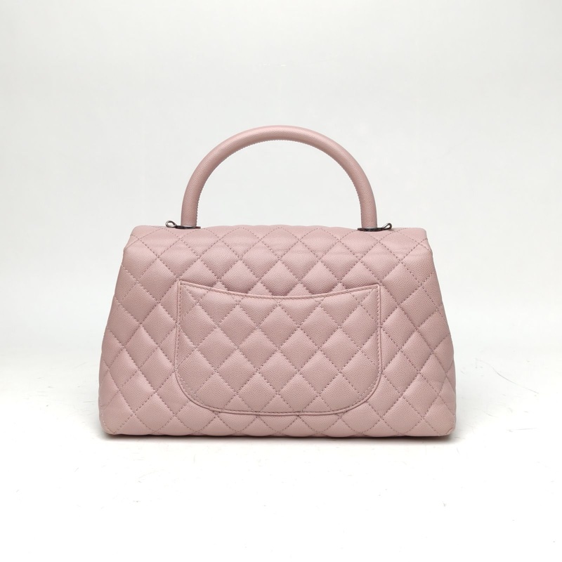 CHANEL CocoHandle中號粉色荔枝牛皮23開銀扣-2