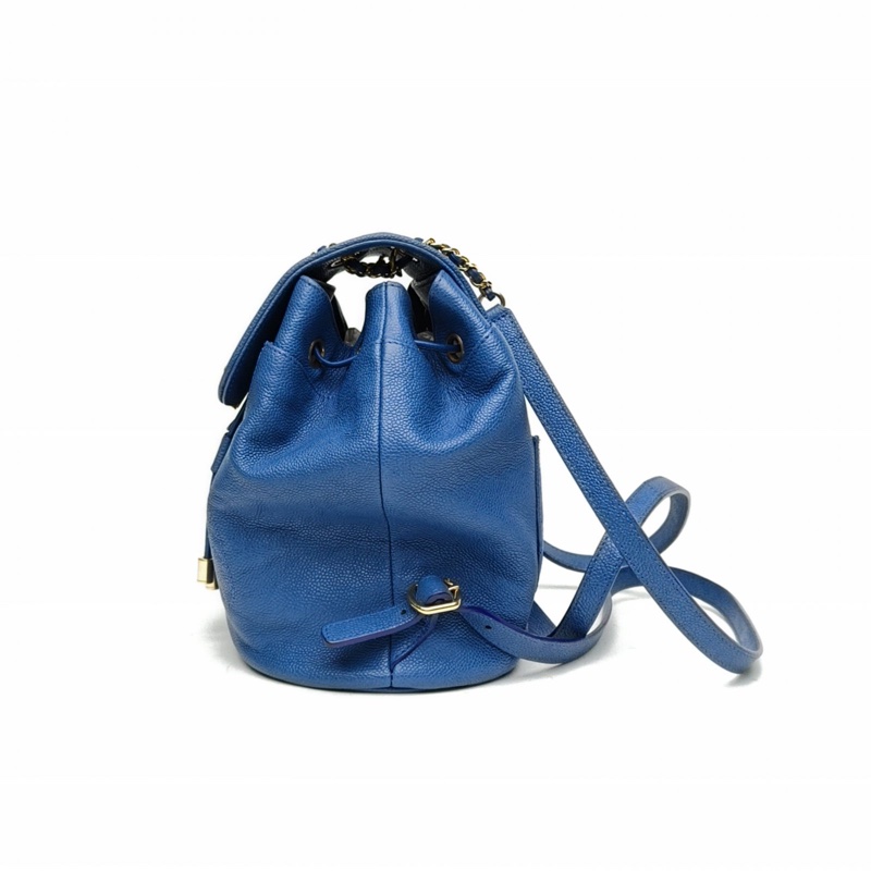 CHANEL 藍色荔枝牛皮24開琺瑯扣雙肩包-1