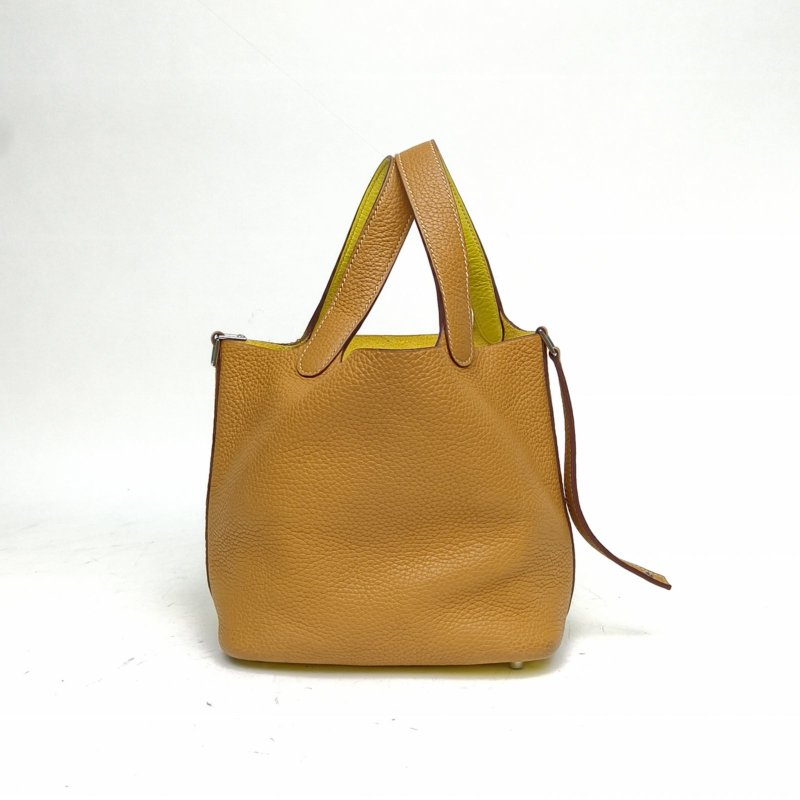 HERMES Picotin菜籃子18芝麻色拼檸檬黃TC皮Y刻銀扣肩背包-1