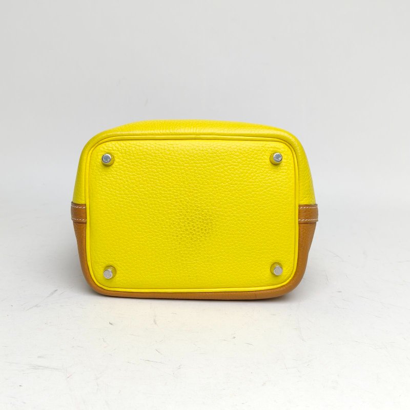 HERMES Picotin菜籃子18芝麻色拼檸檬黃TC皮Y刻銀扣肩背包-4